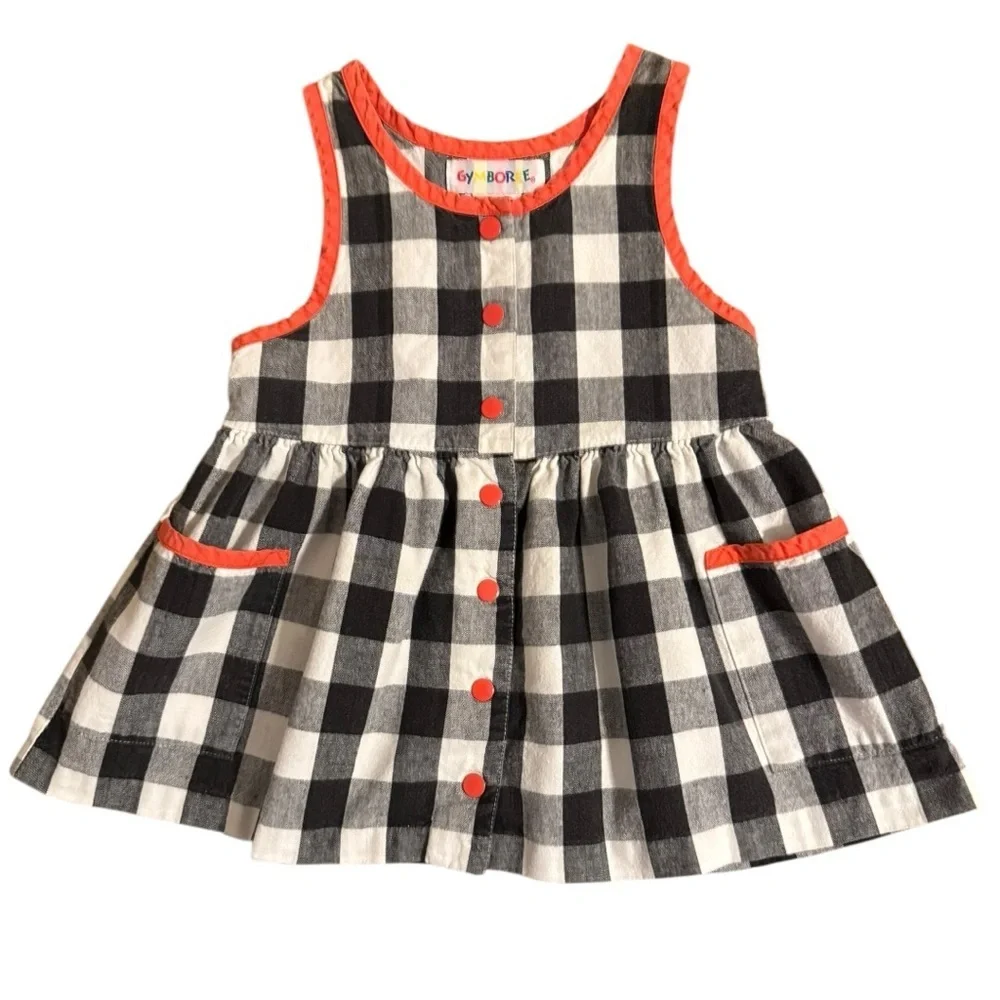 Vintage Gymboree Buffalo Check Plaid Dress X-Small Rainbow Tag 90s Y2K